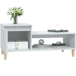 vidaXL Mesas-Mesa de centro madera contrachapada blanco brillo 100x50x45 cm