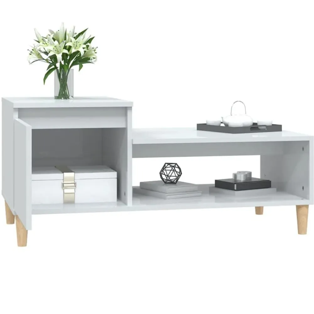 vidaXL Mesas-Mesa de centro madera contrachapada blanco brillo 100x50x45 cm