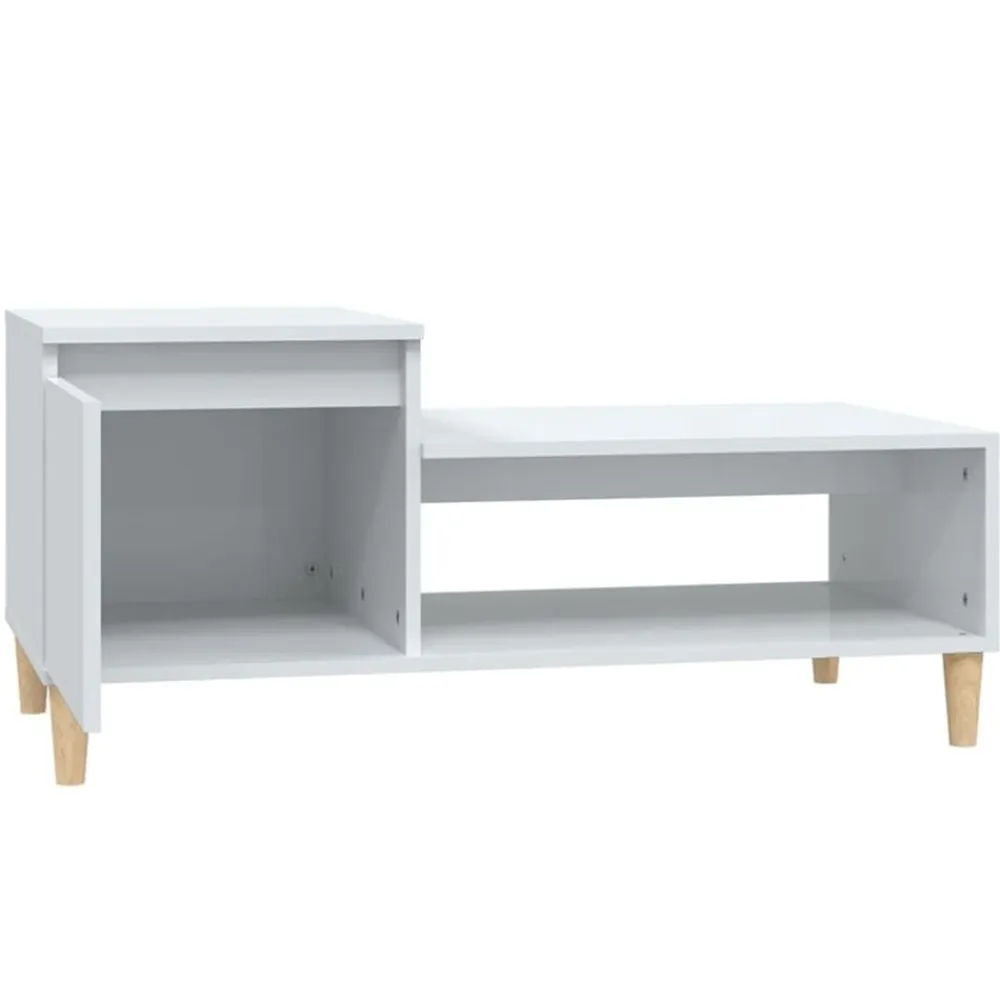 vidaXL Mesas-Mesa de centro madera contrachapada blanco brillo 100x50x45 cm