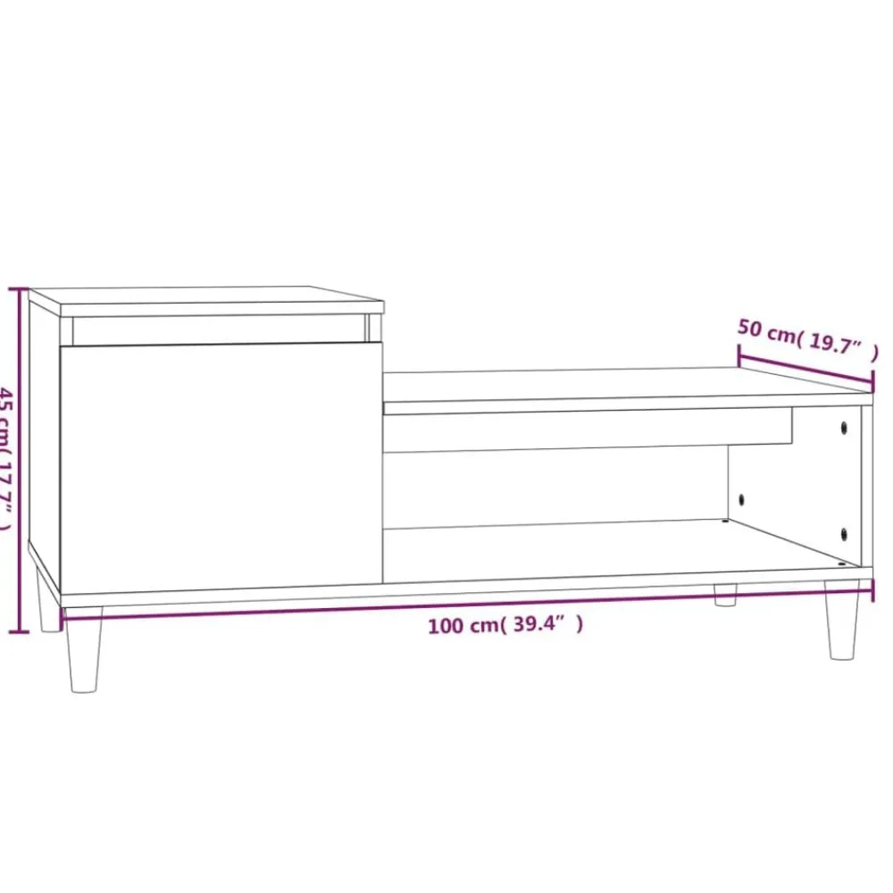 vidaXL Mesas-Mesa de centro madera contrachapada blanco brillo 100x50x45 cm