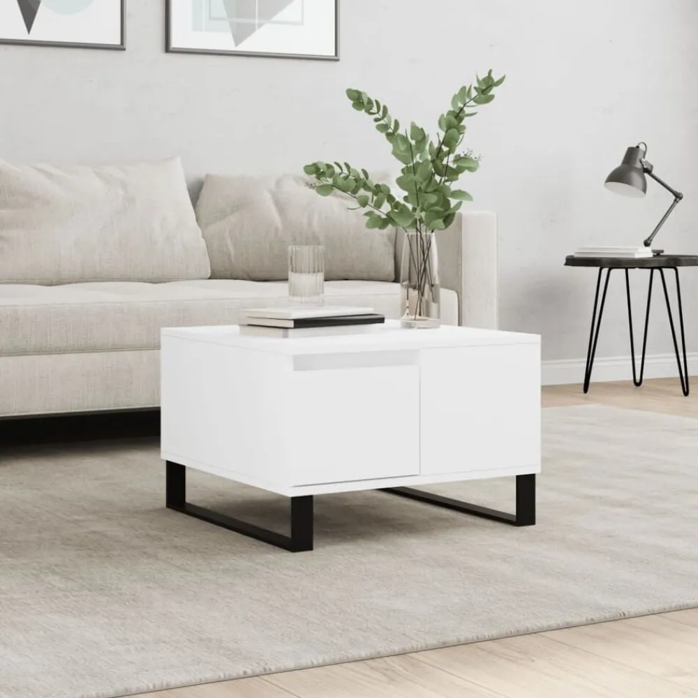 vidaXL Mesa de centro madera contrachapada 55x55x36,5 cm Blanco New