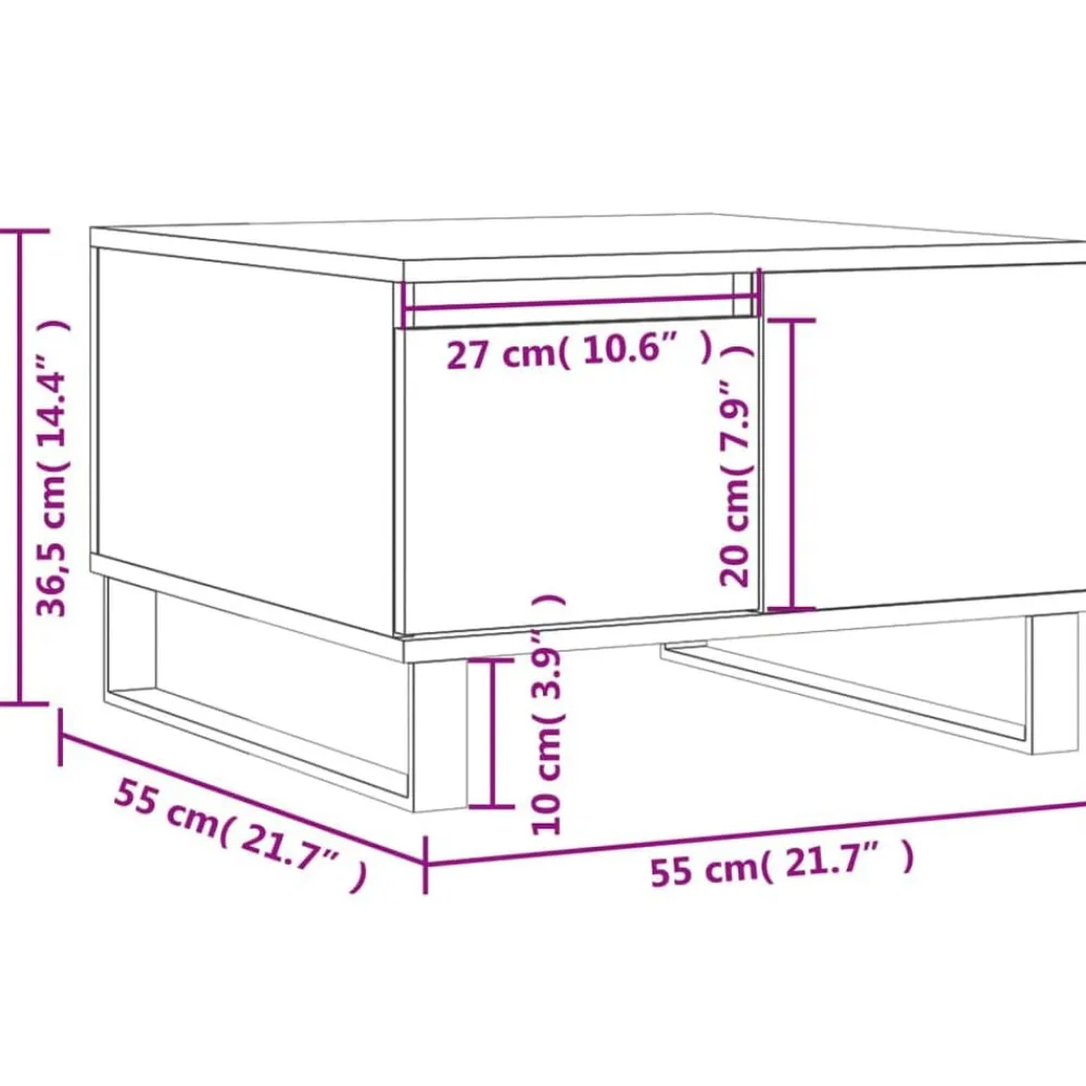 vidaXL Mesa de centro madera contrachapada 55x55x36,5 cm Blanco New