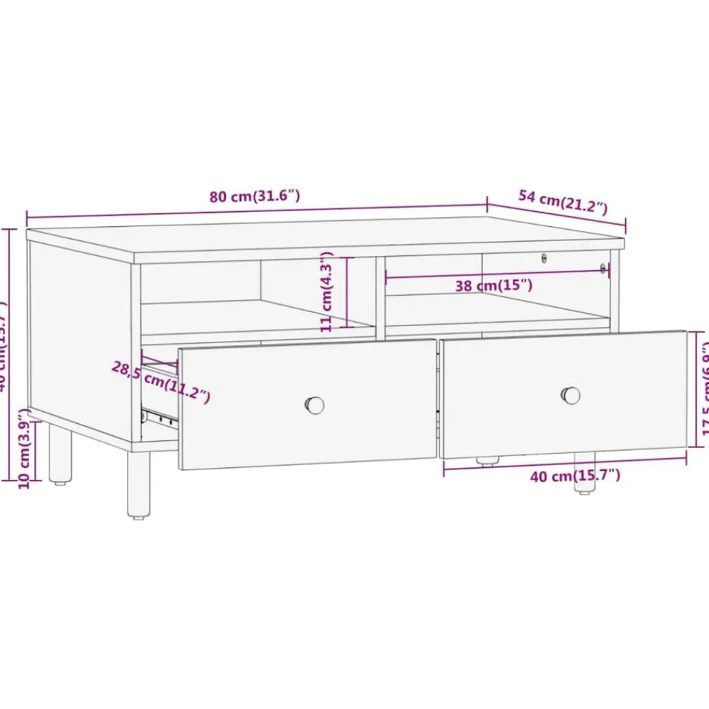 vidaXL Mesas-Mesa de centro madera maciza de acacia 80x54x40 cm