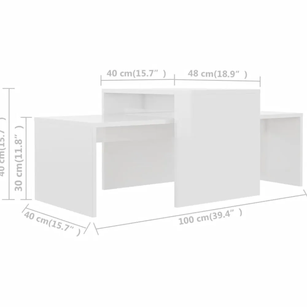 vidaXL Mesas-Mesa de centro madera contrachapada blanco brillo 100x48x40 cm