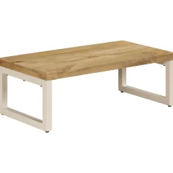 vidaXL Mesa de centro madera maciza de mango y acero 100x50x35 cm Sale