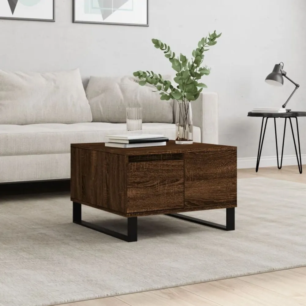 vidaXL Mesa de centro madera contrachapada roble marrón 55x55x36,5 cm Marrón roble New