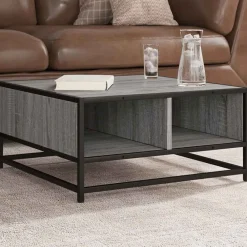 vidaXL Mesas-Mesa de centro madera y metal gris Sonoma 60,5x60,5x30 cm
