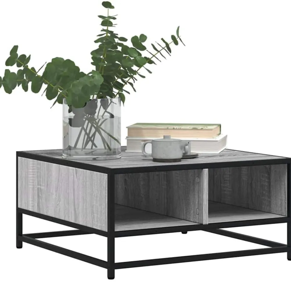 vidaXL Mesas-Mesa de centro madera y metal gris Sonoma 60,5x60,5x30 cm