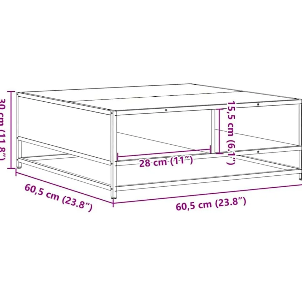 vidaXL Mesas-Mesa de centro madera y metal gris Sonoma 60,5x60,5x30 cm
