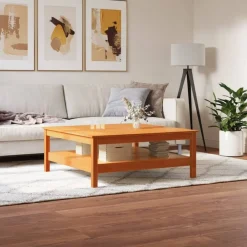 vidaXL Mesas-Mesa de centro madera maciza de pino marrón cera 100x100x40 cm