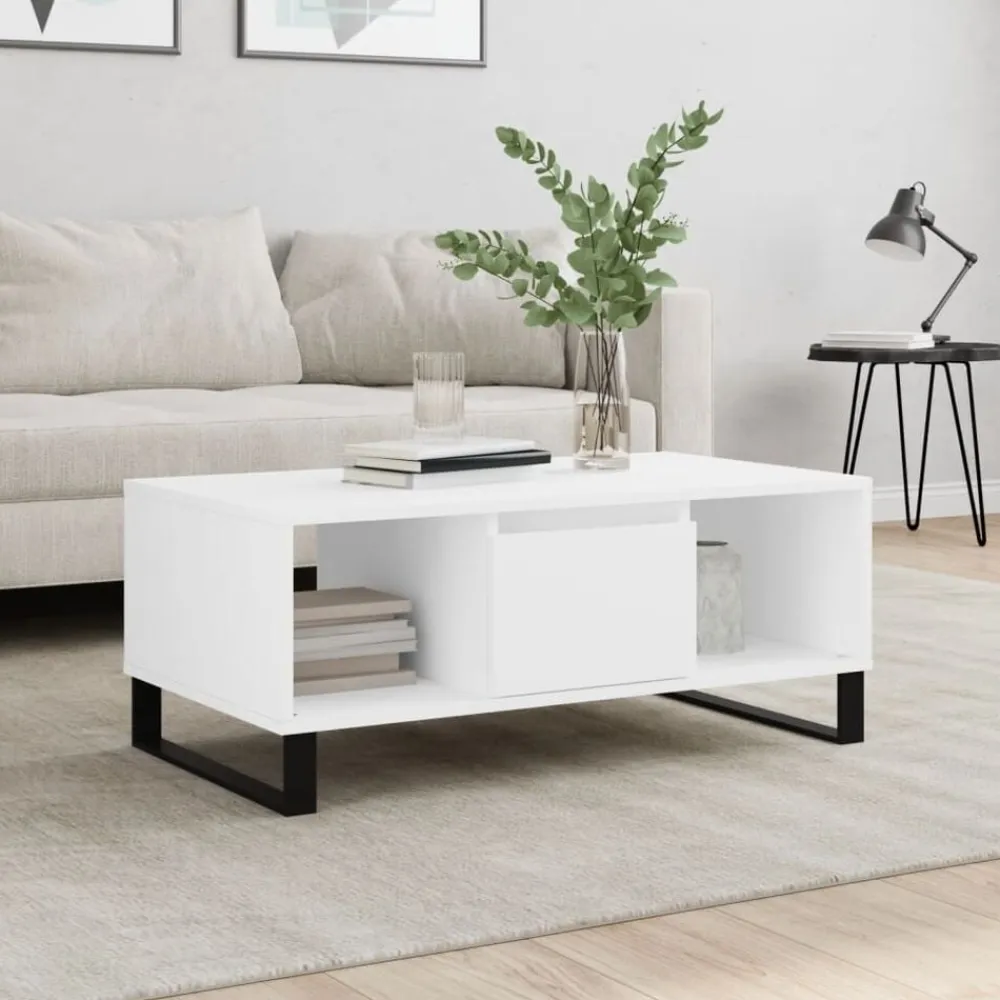vidaXL Mesa de centro madera contrachapada 90x50x36,5 cm Blanco Hot