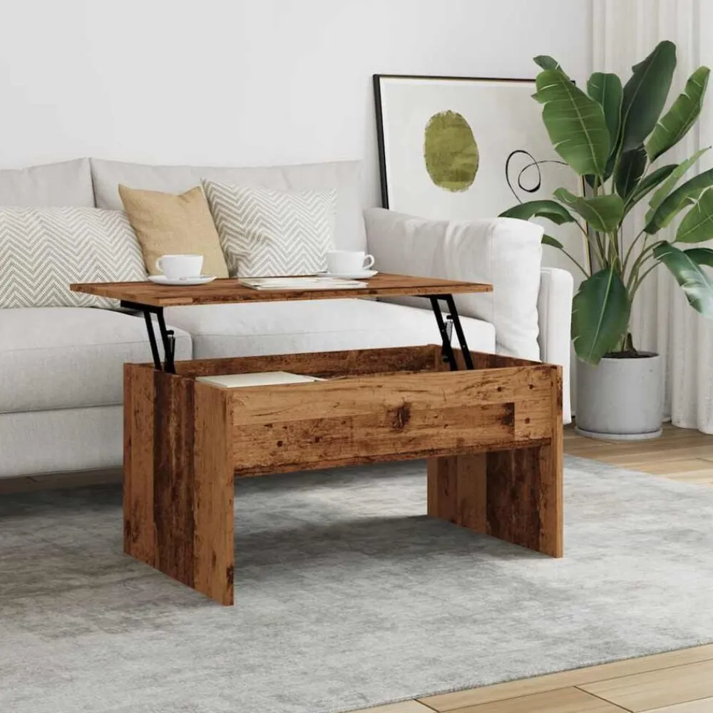 vidaXL Mesa de centro madera de ingeniería envejecida 80x50,5x41,5 cm Madera antigua New