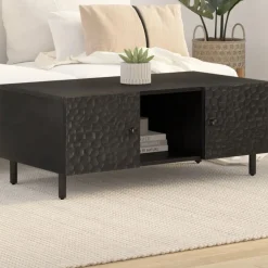 vidaXL Mesas-Mesa de centro madera maciza de mango negra 100x54x40 cm