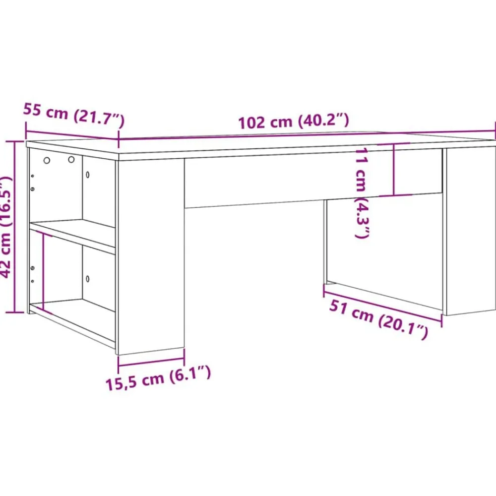 vidaXL Mesa de centro madera ingeniería roble artesanal 102x55x42cm Roble artisan Outlet