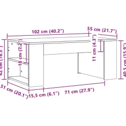 vidaXL Mesa de centro madera de ingeniería 102x55x42 cm Roble Sonoma Clearance