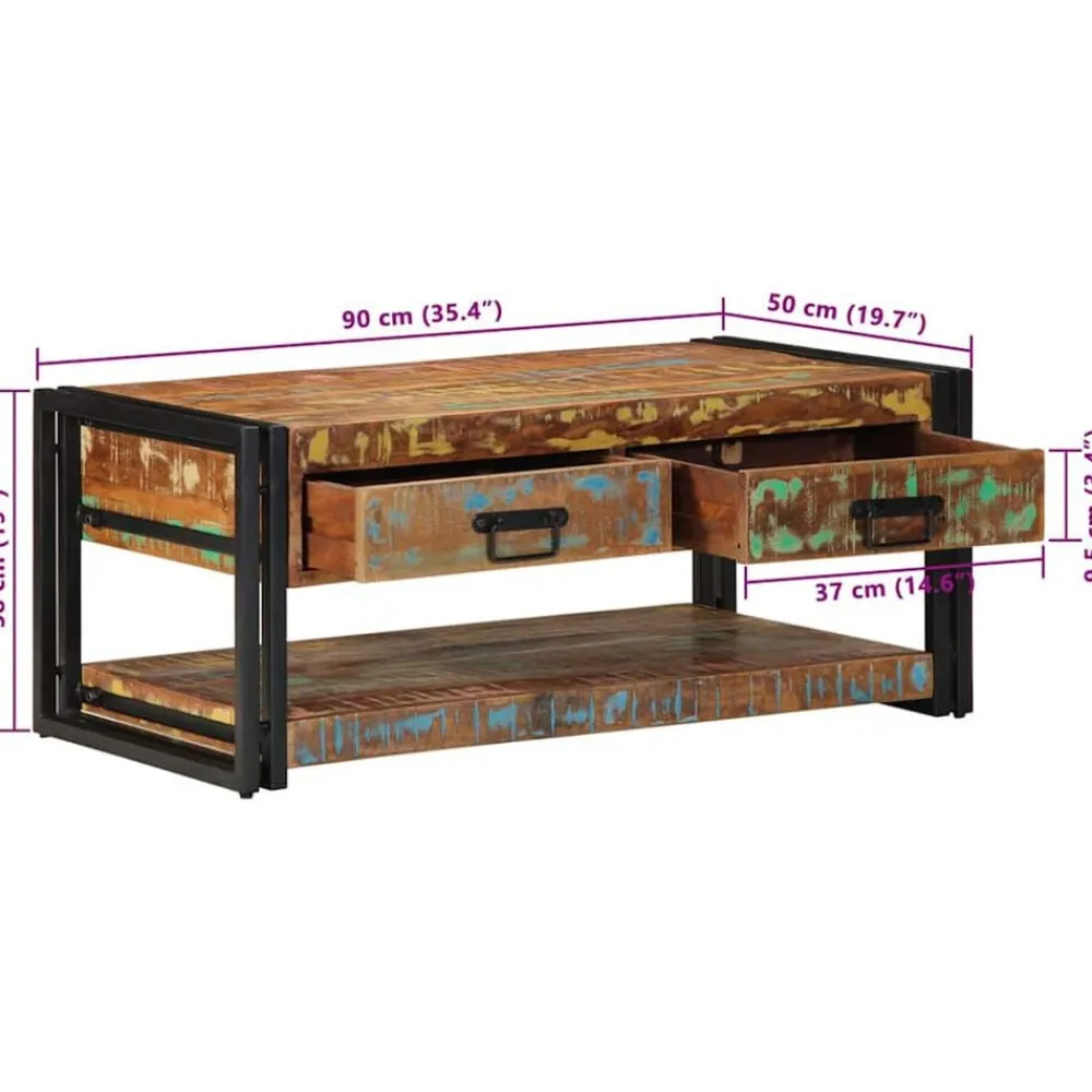 vidaXL Mesas-Mesa de centro multicolor 90x50x38 cm madera maciza reciclada