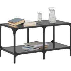 vidaXL Mesas-Mesa de centro superficie de vidrio acero negra 78,5x40x40 cm