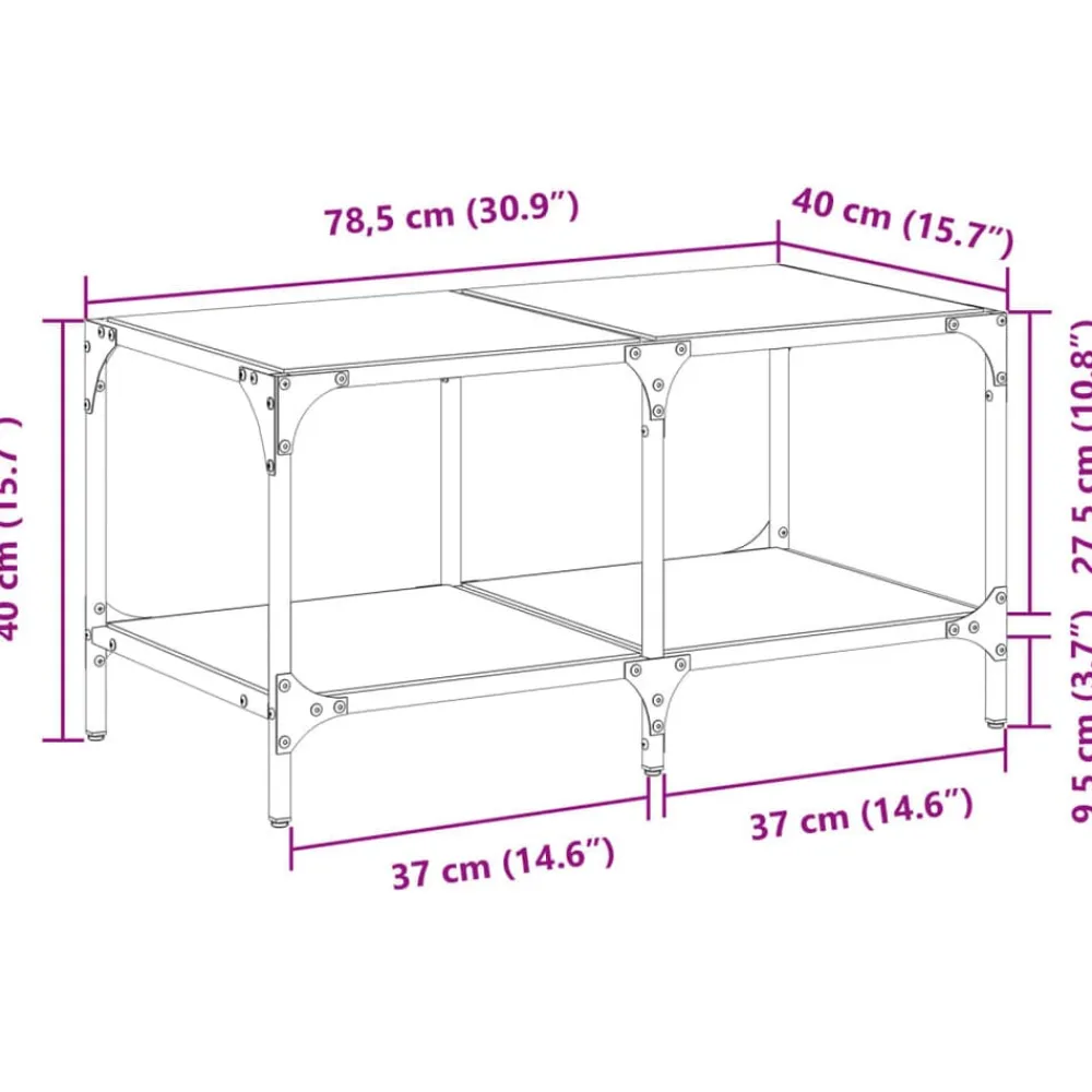 vidaXL Mesas-Mesa de centro superficie de vidrio acero negra 78,5x40x40 cm