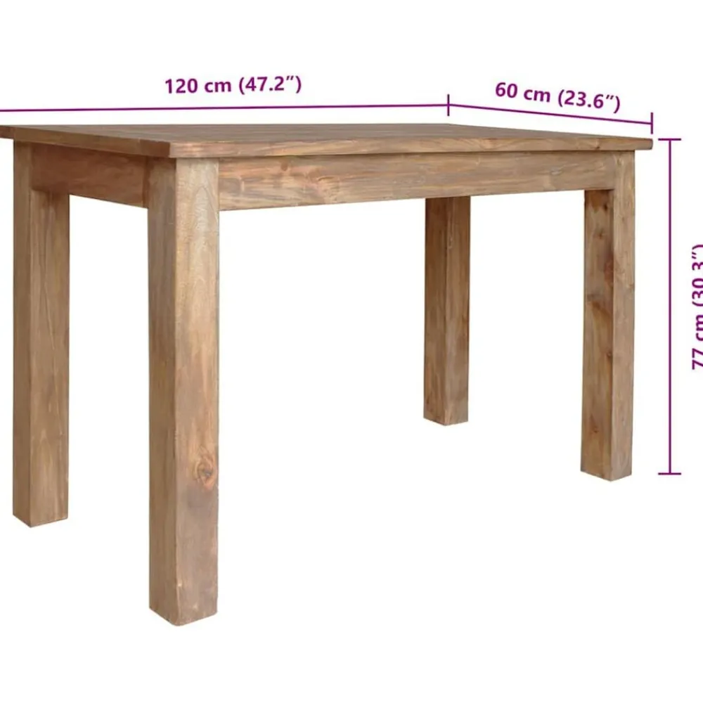 vidaXL Mesas-Mesa de comedor de madera maciza de caoba 120x60x77 cm