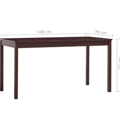 vidaXL Mesas-Mesa de comedor de madera de pino marrón oscuro 140x70x73 cm
