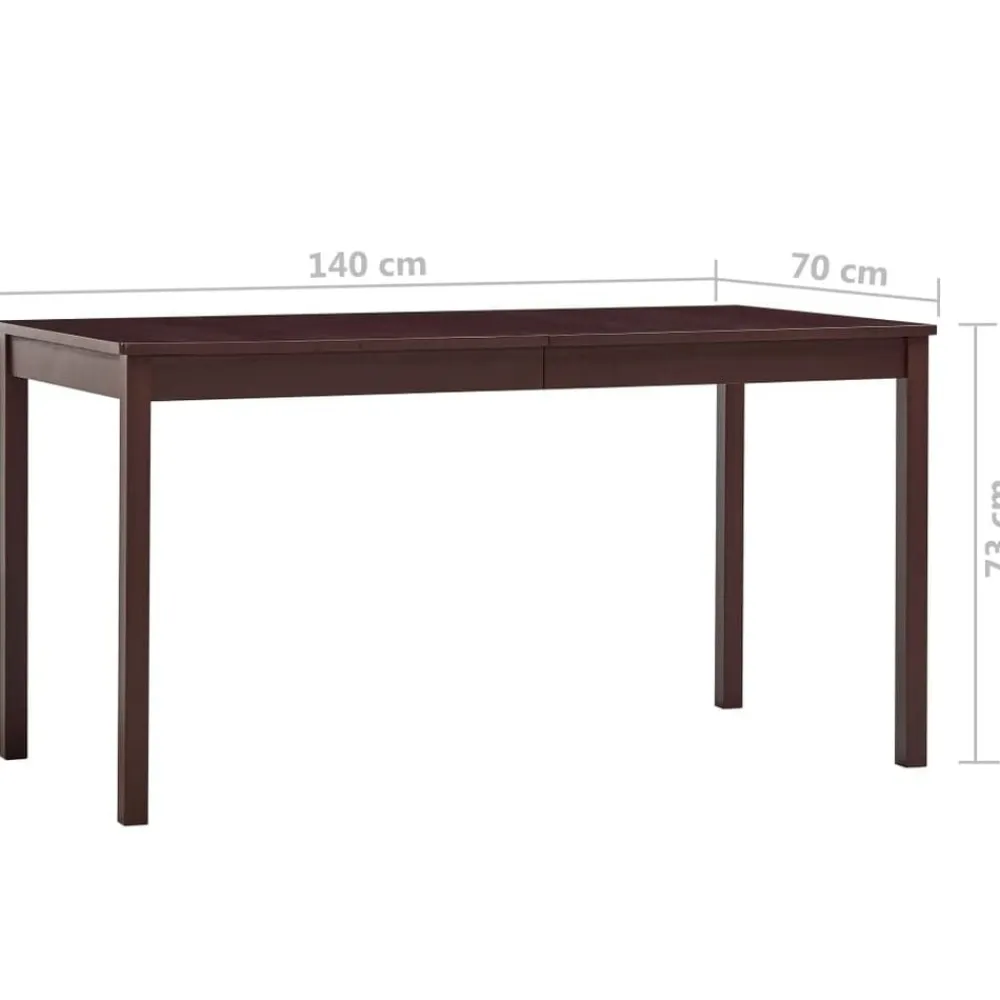 vidaXL Mesas-Mesa de comedor de madera de pino marrón oscuro 140x70x73 cm