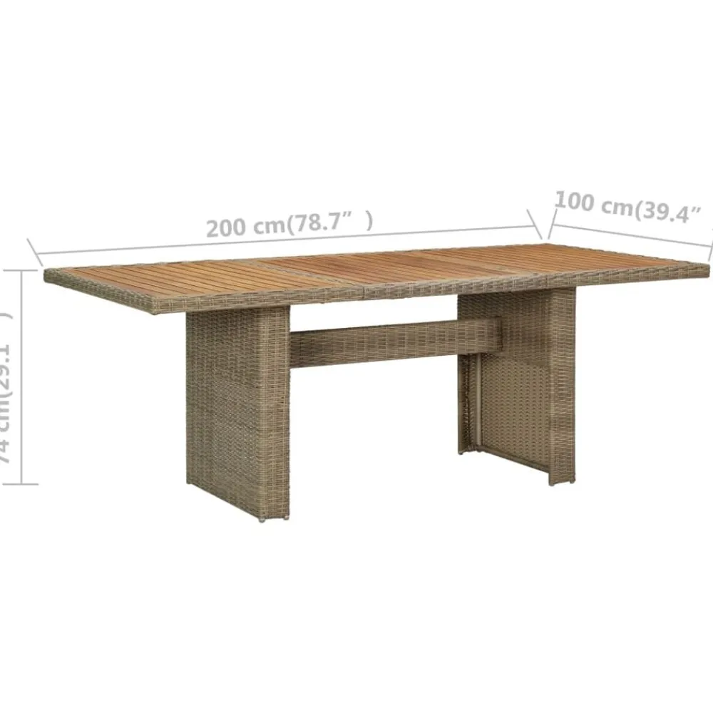 vidaXL Muebles De Jardín-Mesa de comedor de jardín ratán sintético marrón 200x100x74 cm