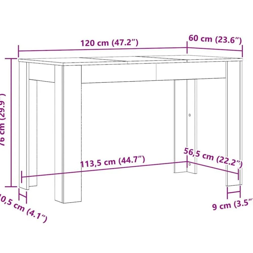 vidaXL Mesa de comedor de aglomerado color 120x60x76 cm Roble Sonoma Online