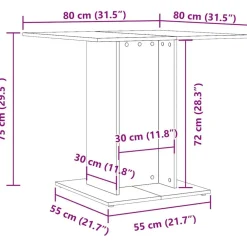 vidaXL Mesas-Mesa de comedor madera contrachapada 80x80x75 cm