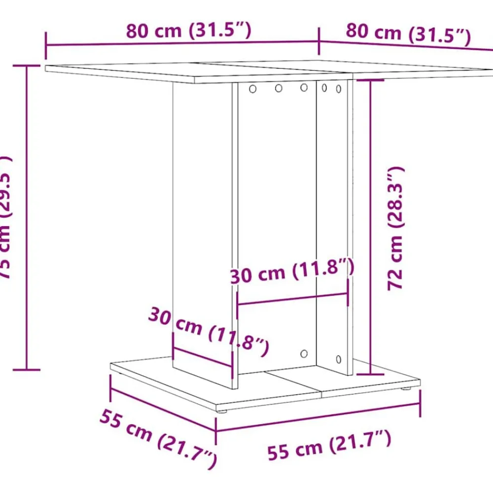 vidaXL Mesas-Mesa de comedor madera contrachapada 80x80x75 cm