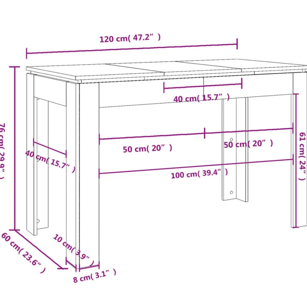 vidaXL Mesa de comedor madera de ingeniería Sonoma gris 120x60x76 cm Gris sonoma Discount