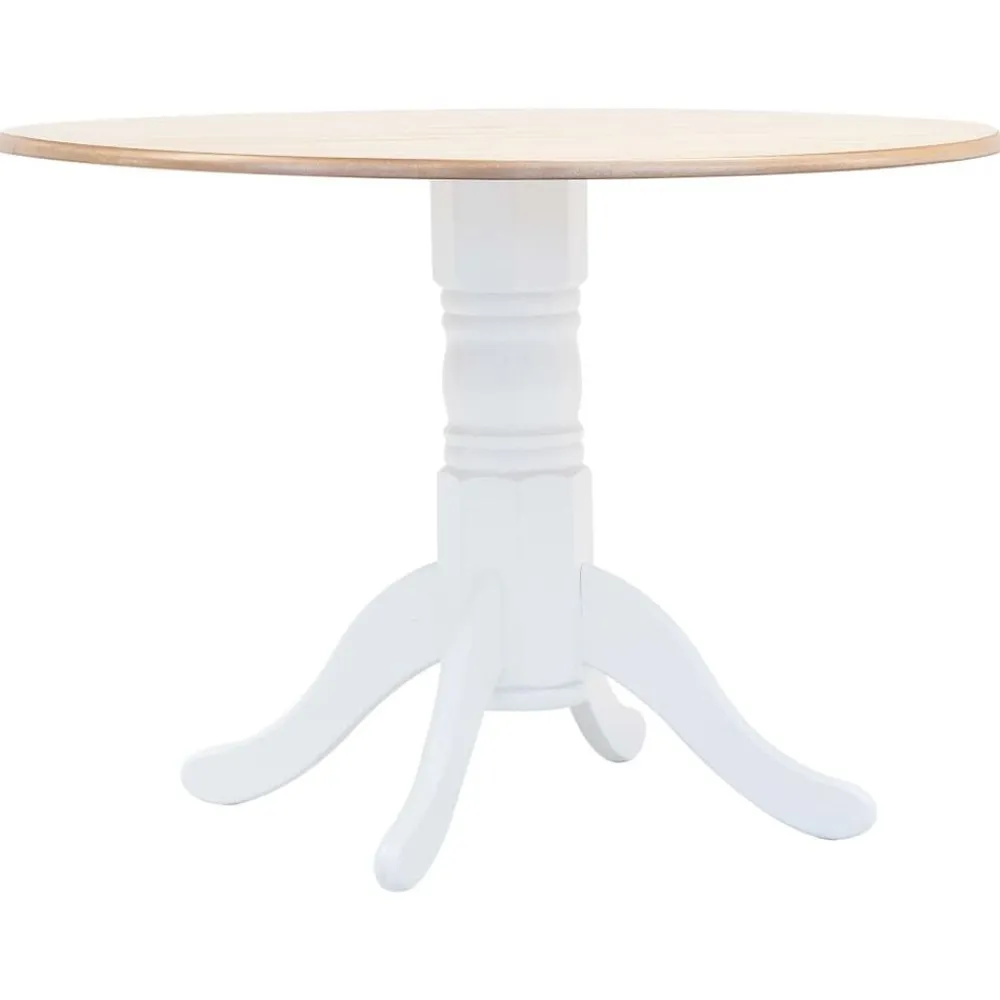 vidaXL Mesas-Mesa de comedor madera maciza de caucho blanco y marrón 106 cm
