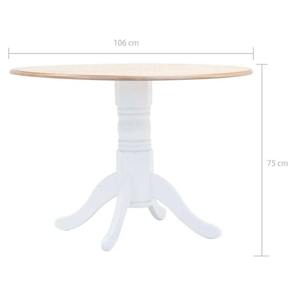 vidaXL Mesas-Mesa de comedor madera maciza de caucho blanco y marrón 106 cm