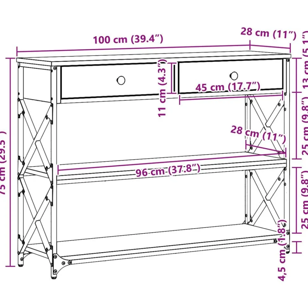 vidaXL Mesa de Consola con cajón 100 x 28 x 75 cm Roble negro Clearance