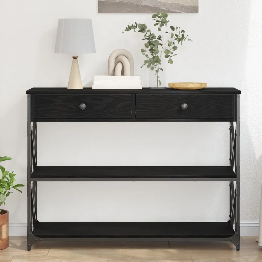 vidaXL Mesa de Consola con cajón 100 x 28 x 75 cm Roble negro Clearance