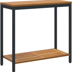 vidaXL Mesa de exterior con estante 80 x 35 x 75 cm Natural y negro Clearance