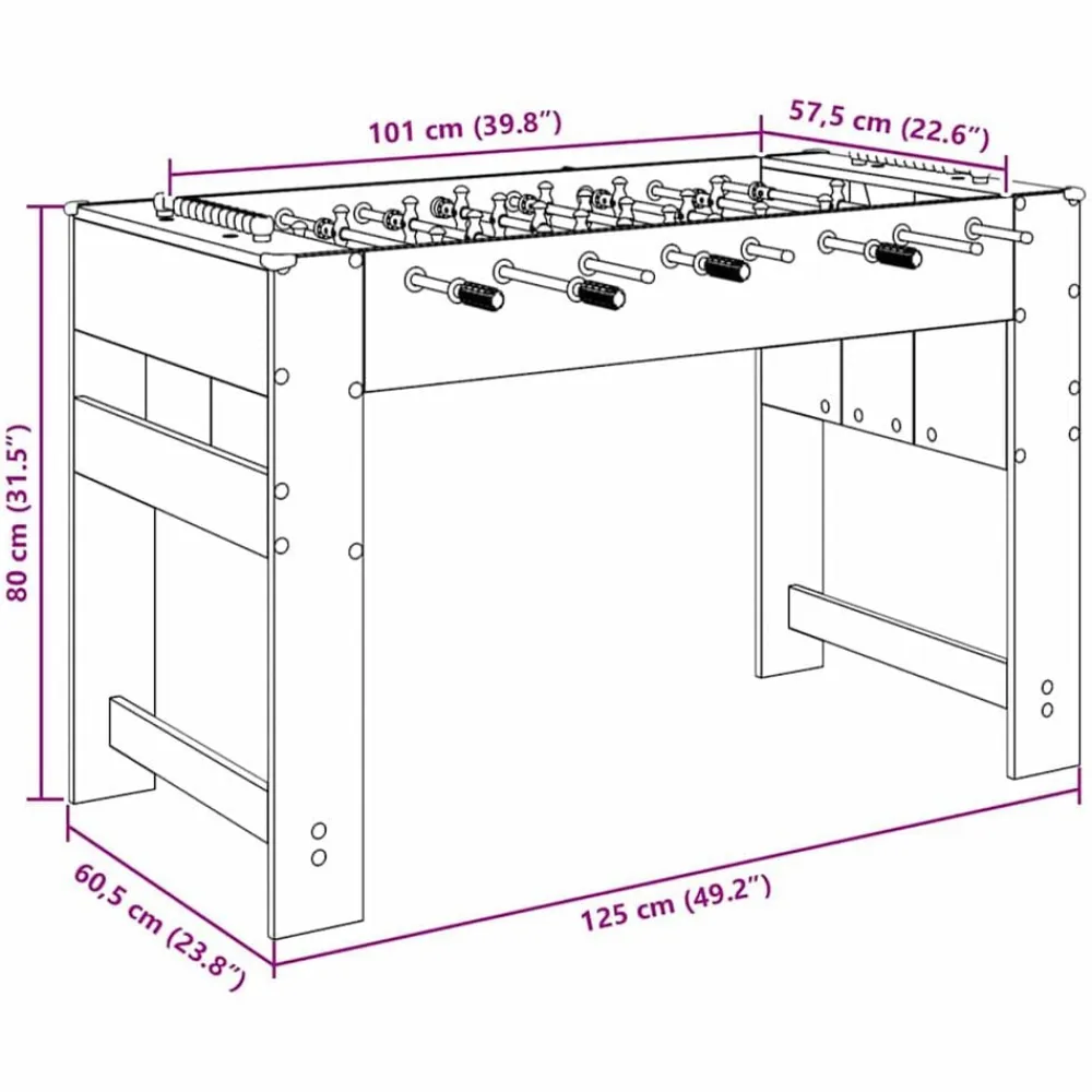 vidaXL Juegos De Interior-Mesa de Futbolín 125 x 60,5 x 80 cm