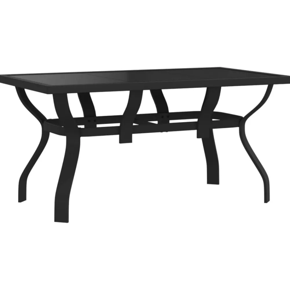 vidaXL Muebles De Jardín-Mesa de jardín acero y vidrio negra 140x70x70 cm