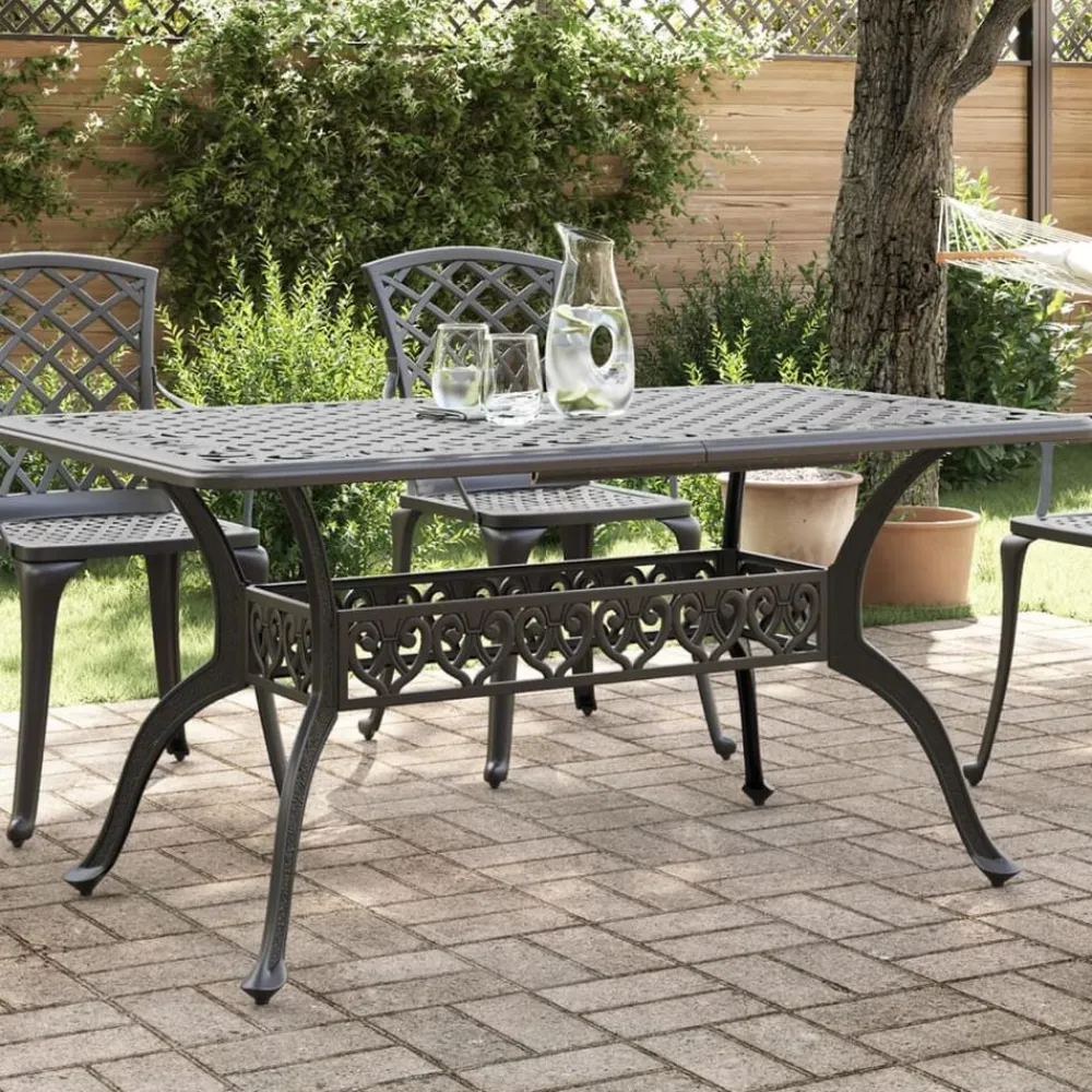 vidaXL Mesa de jardín aluminio fundido 150x90x72 cm Negro Discount