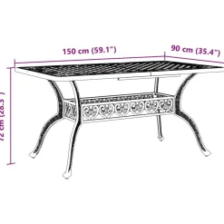 vidaXL Mesa de jardín aluminio fundido 150x90x72 cm Negro Discount