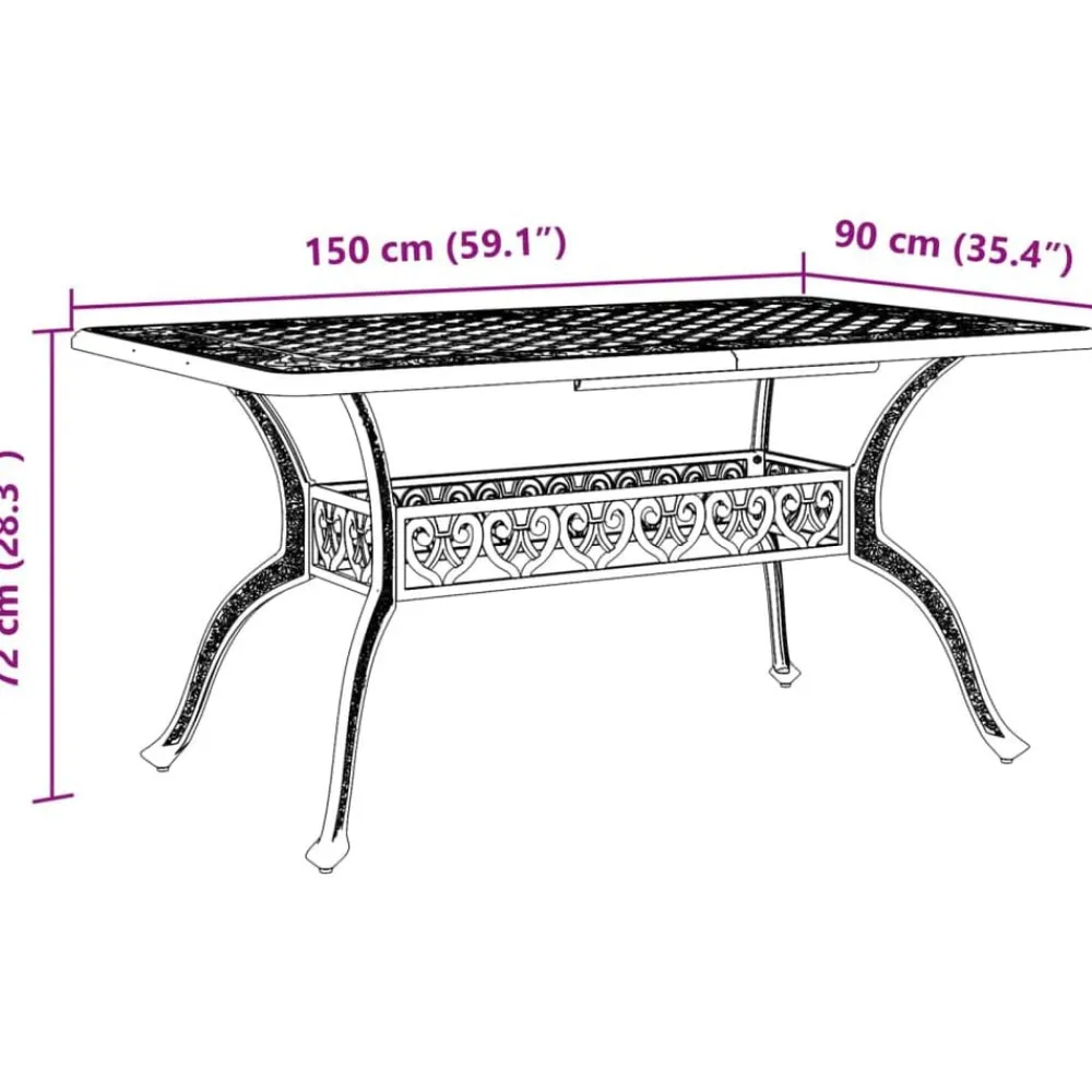 vidaXL Mesa de jardín aluminio fundido 150x90x72 cm Negro Discount