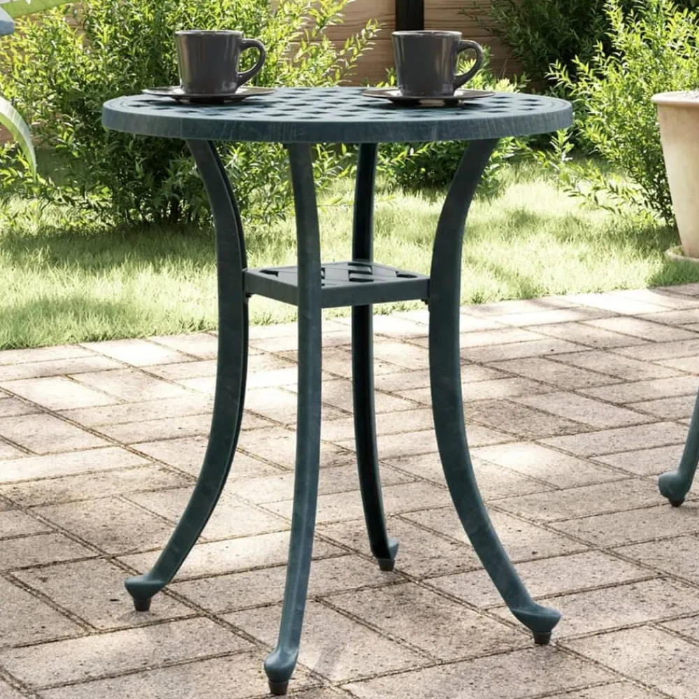 vidaXL Mesa de jardín aluminio fundido Ø48x53 cm Verde Clearance