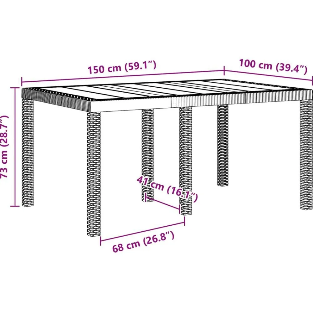vidaXL Mesa de Jardín 150 x 100 x 73 cm ratán sintético Antracita New