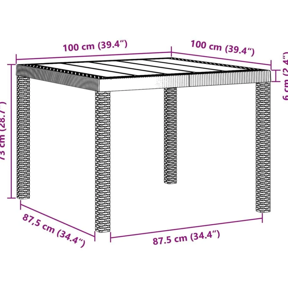 vidaXL Mesa de Jardín 100 x 100 x 73 cm ratán sintético Antracita Hot