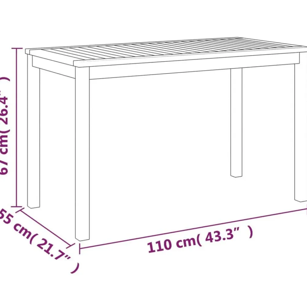vidaXL Muebles De Jardín-Mesa de jardín madera maciza de acacia 110x55x67 cm