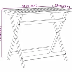 vidaXL Mesa de Jardín Marrón 90 x 55 x 75 cm Madera de Acacia Sólida Clearance
