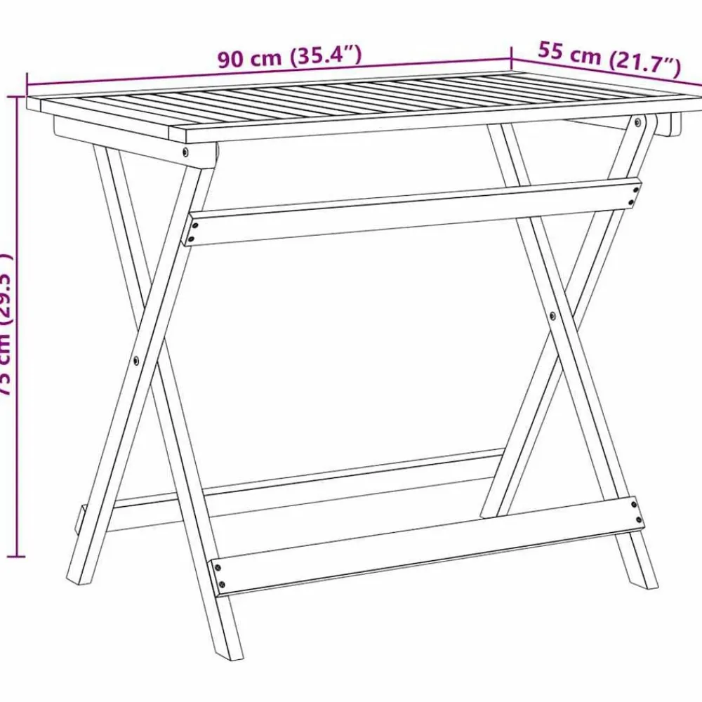 vidaXL Mesa de Jardín Marrón 90 x 55 x 75 cm Madera de Acacia Sólida Clearance
