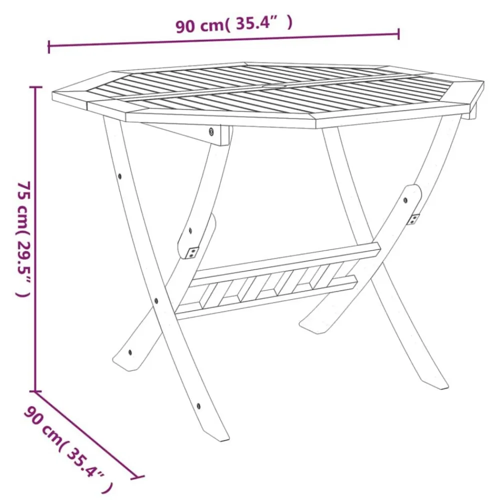 vidaXL Mesa de jardín plegable madera maciza de acacia 90x75 cm Clearance