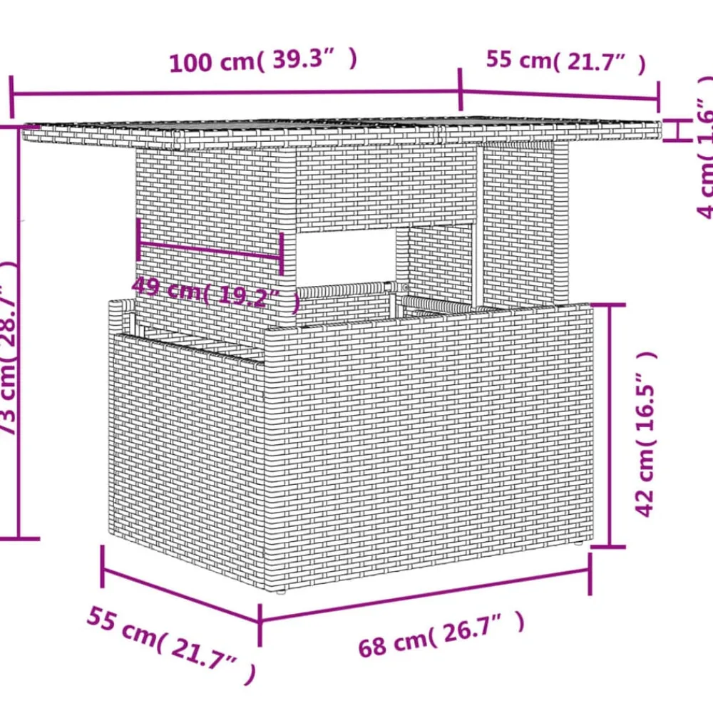 vidaXL Muebles De Jardín-Mesa de jardín ratán PE y madera de acacia 100x55x73 cm