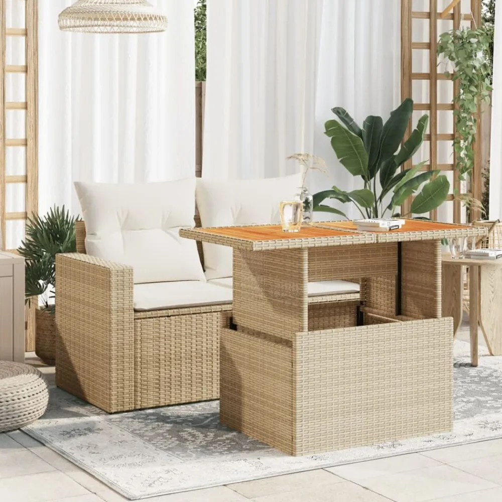 vidaXL Muebles De Jardín-Mesa de jardín ratán PE y madera de acacia 100x55x73 cm