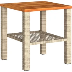 vidaXL Mesa de jardín ratán sintético madera acacia beige 40x40x42 cm Beige y marrón New